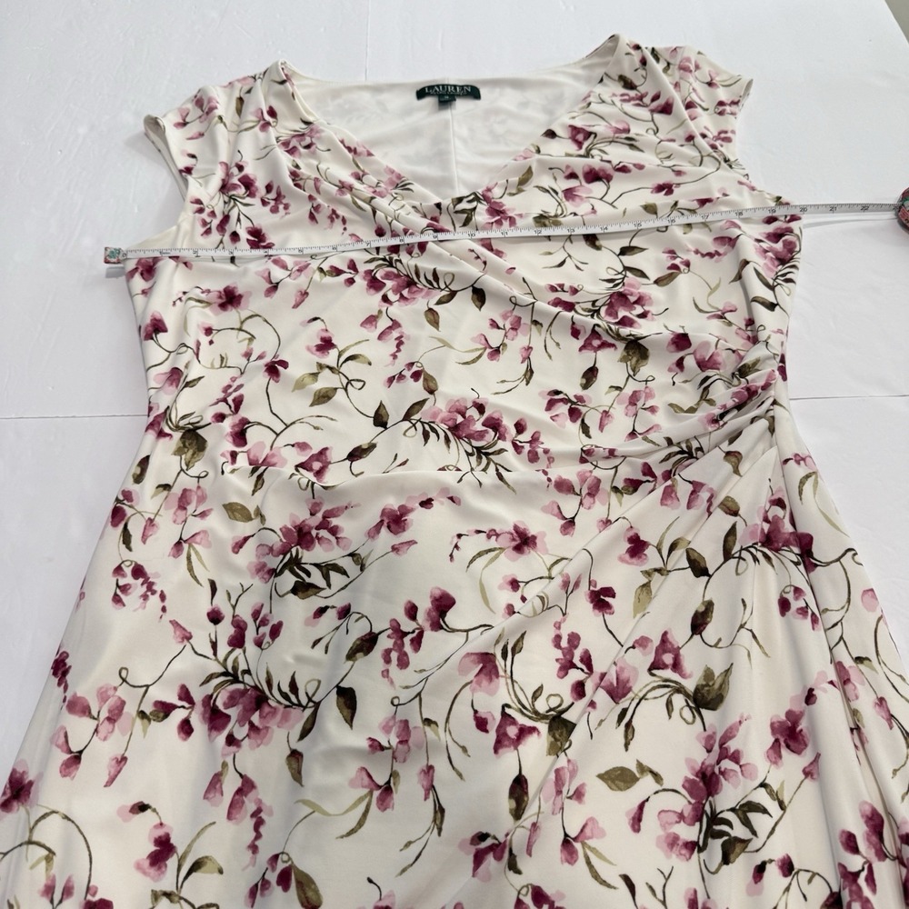 Ralph Lauren Ivory Pink Floral Jersey Surplice Stretch Sheath Dress Size 16 - Picture 7 of 10